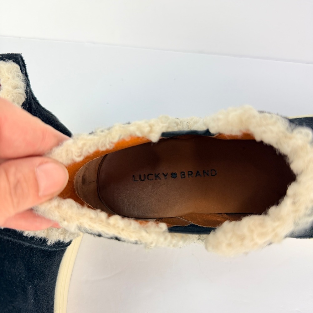 Lucky Brand 10M Laycia Black Suede Shearling Lined Womens Winter Ankle Boots - Picture 6 of 11